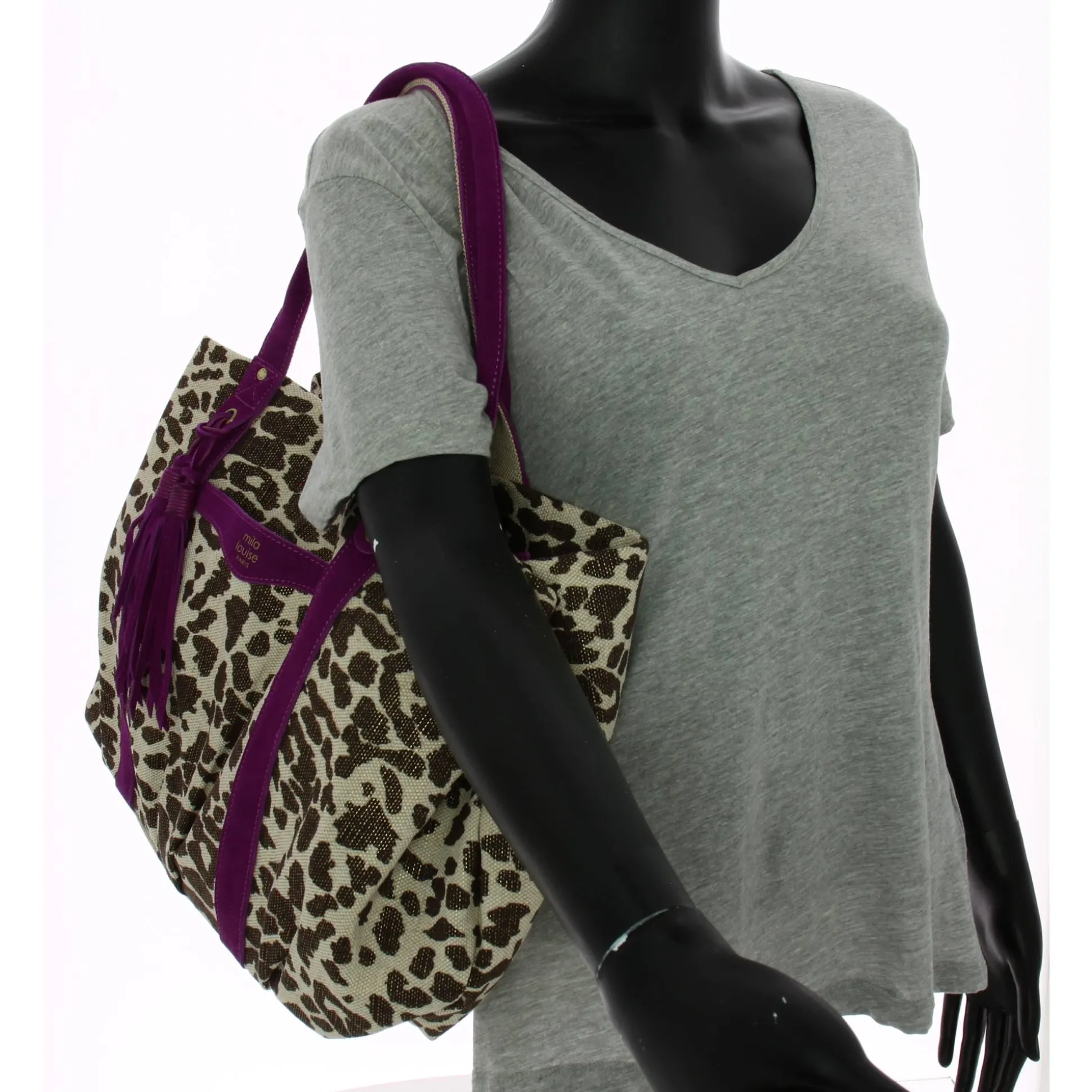 Mila Louise Grand cabas zippe Colette LP leopard*Femme Sacs Cabas
