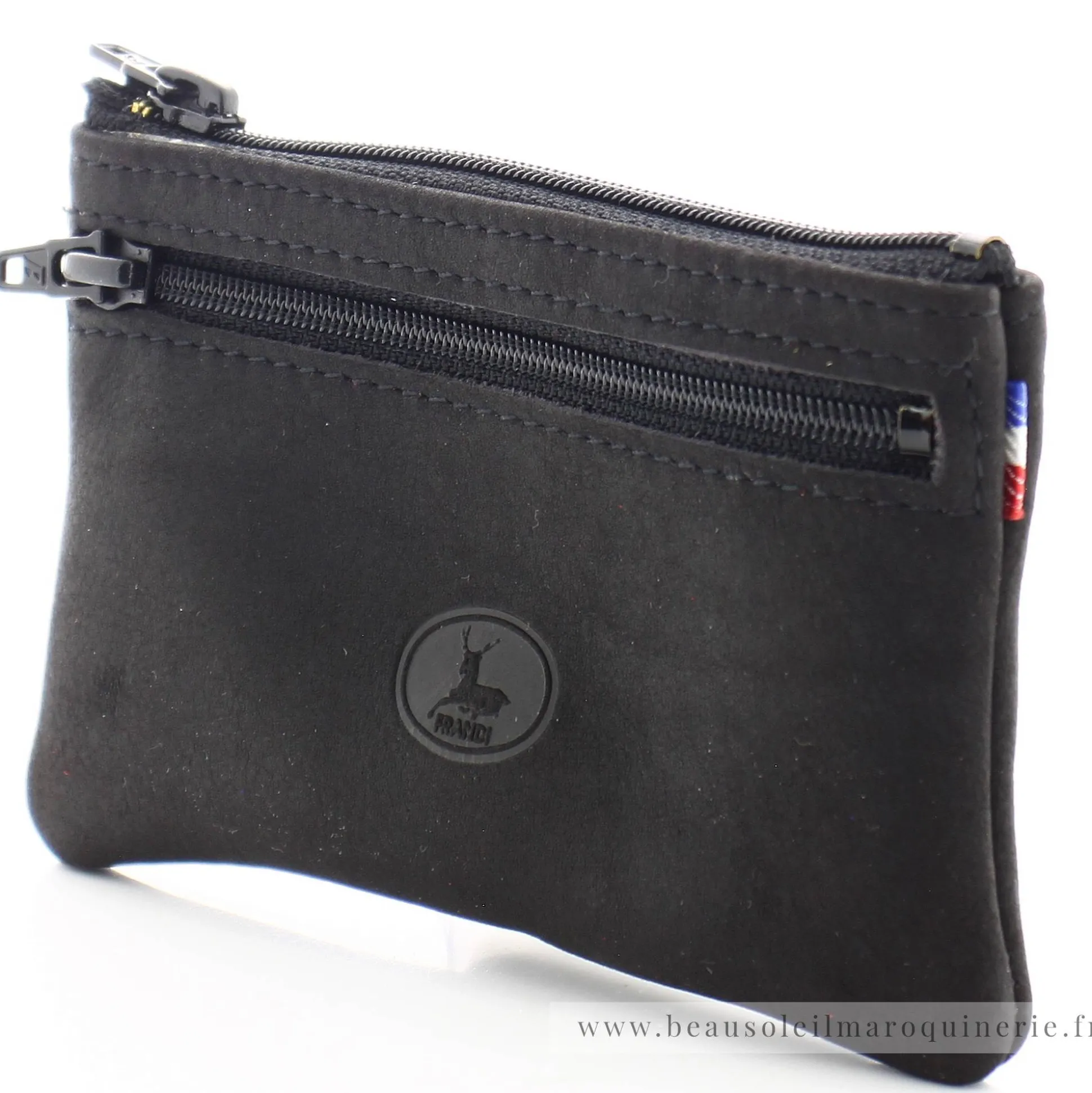 Frandi Porte-monnaie plat en cuir Authentique zippe*Homme Porte-Monnaie Homme