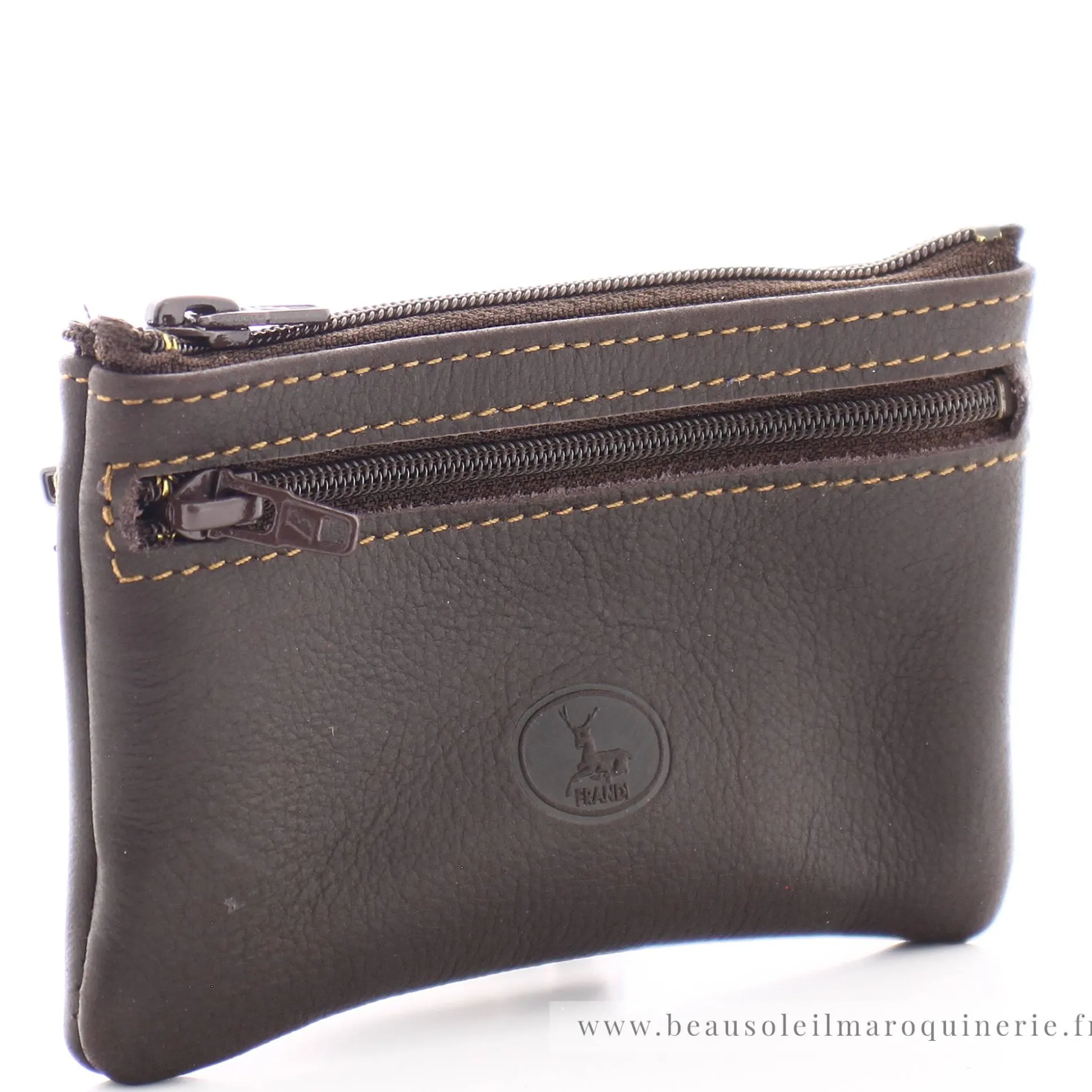 Frandi Porte-monnaie plat en cuir Authentique zippe*Homme Porte-Monnaie Homme
