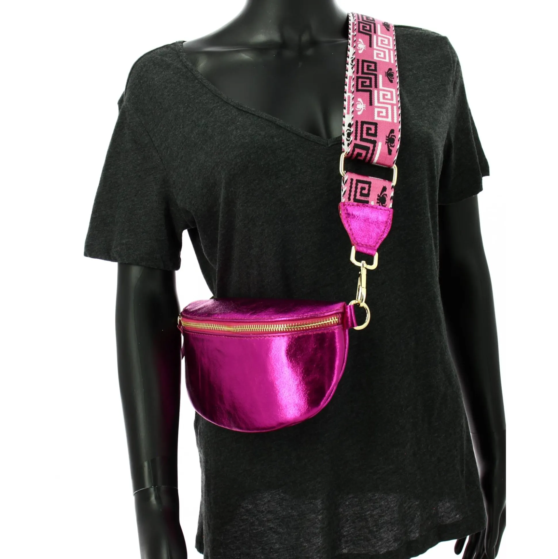 Marlon Firenze Sac banane en cuir metallise*Femme Sacs Banane Femme