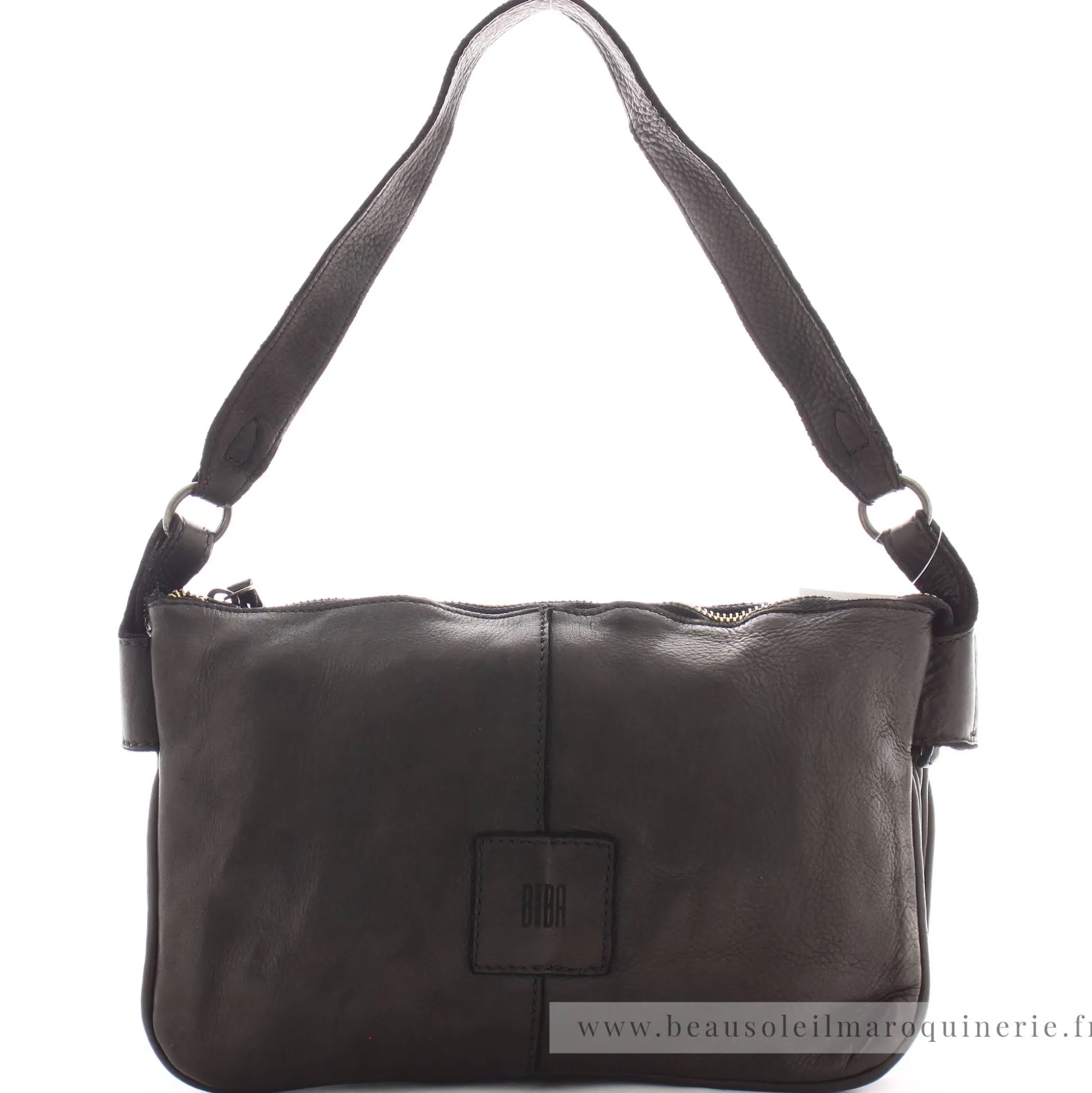 Biba Sac bandouliere zippe Boston cuir vintage*Femme Sacs Bandoulière