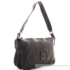 Biba Sac bandouliere zippe Boston cuir vintage*Femme Sacs Bandoulière