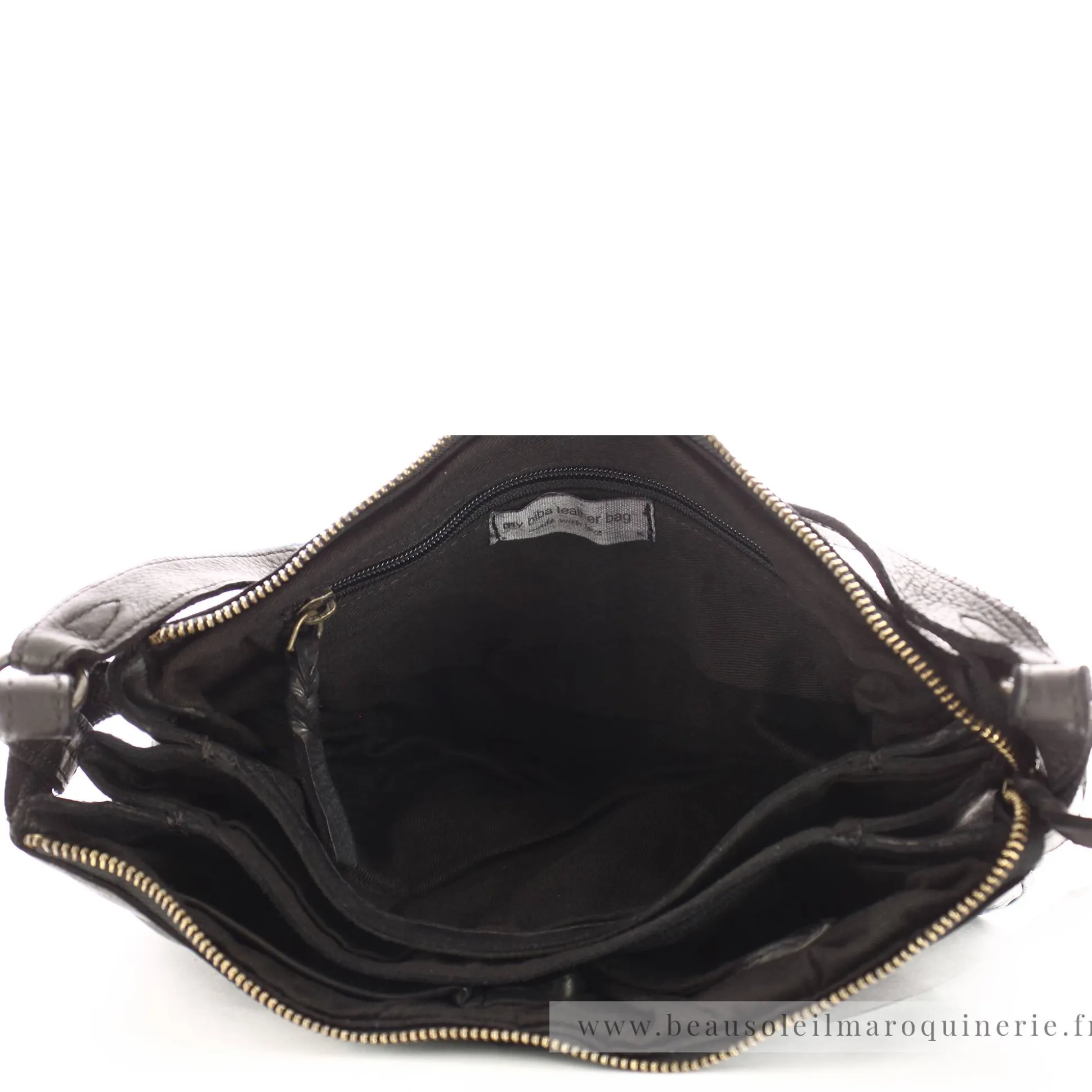 Biba Sac bandouliere zippe Boston cuir vintage*Femme Sacs Bandoulière