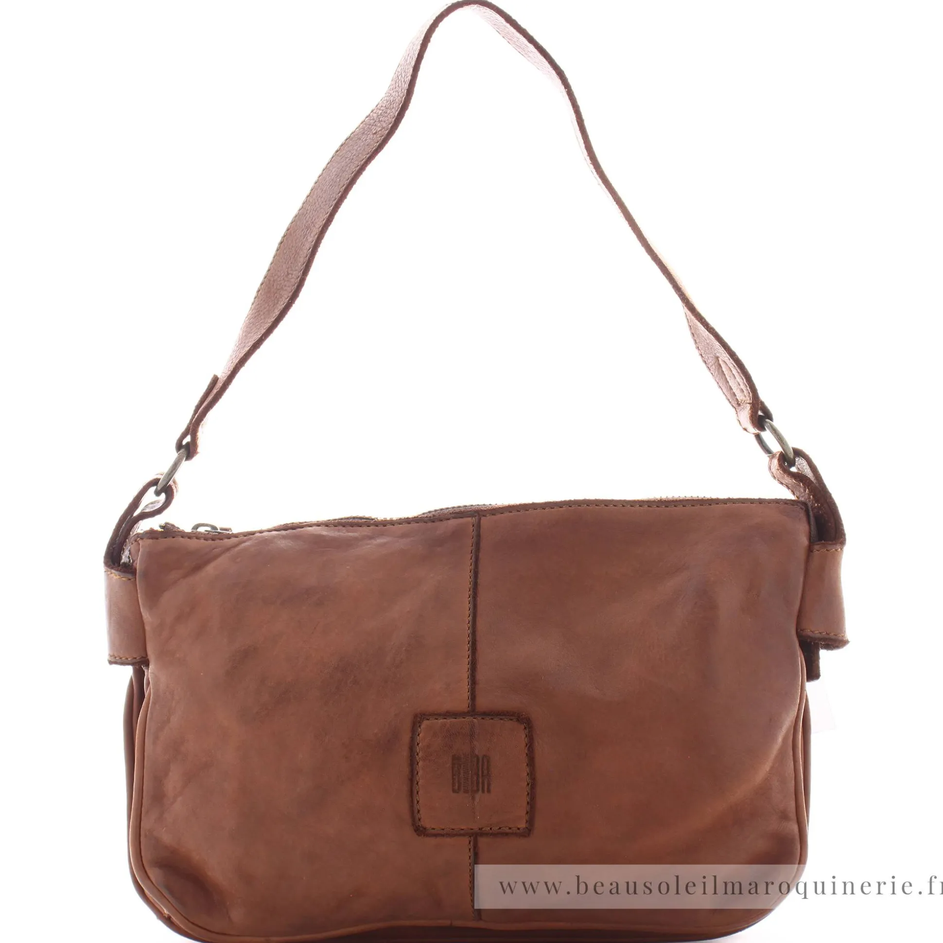 Biba Sac bandouliere zippe Boston cuir vintage*Femme Sacs Bandoulière