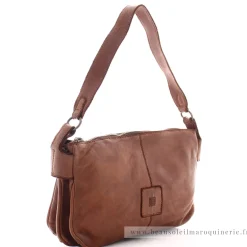 Biba Sac bandouliere zippe Boston cuir vintage*Femme Sacs Bandoulière