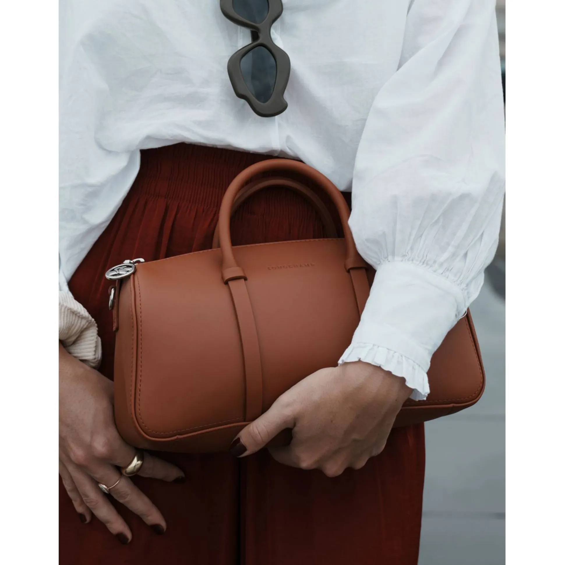 Longchamp Sac porte main M Daylong cuir*Femme Sacs À Main