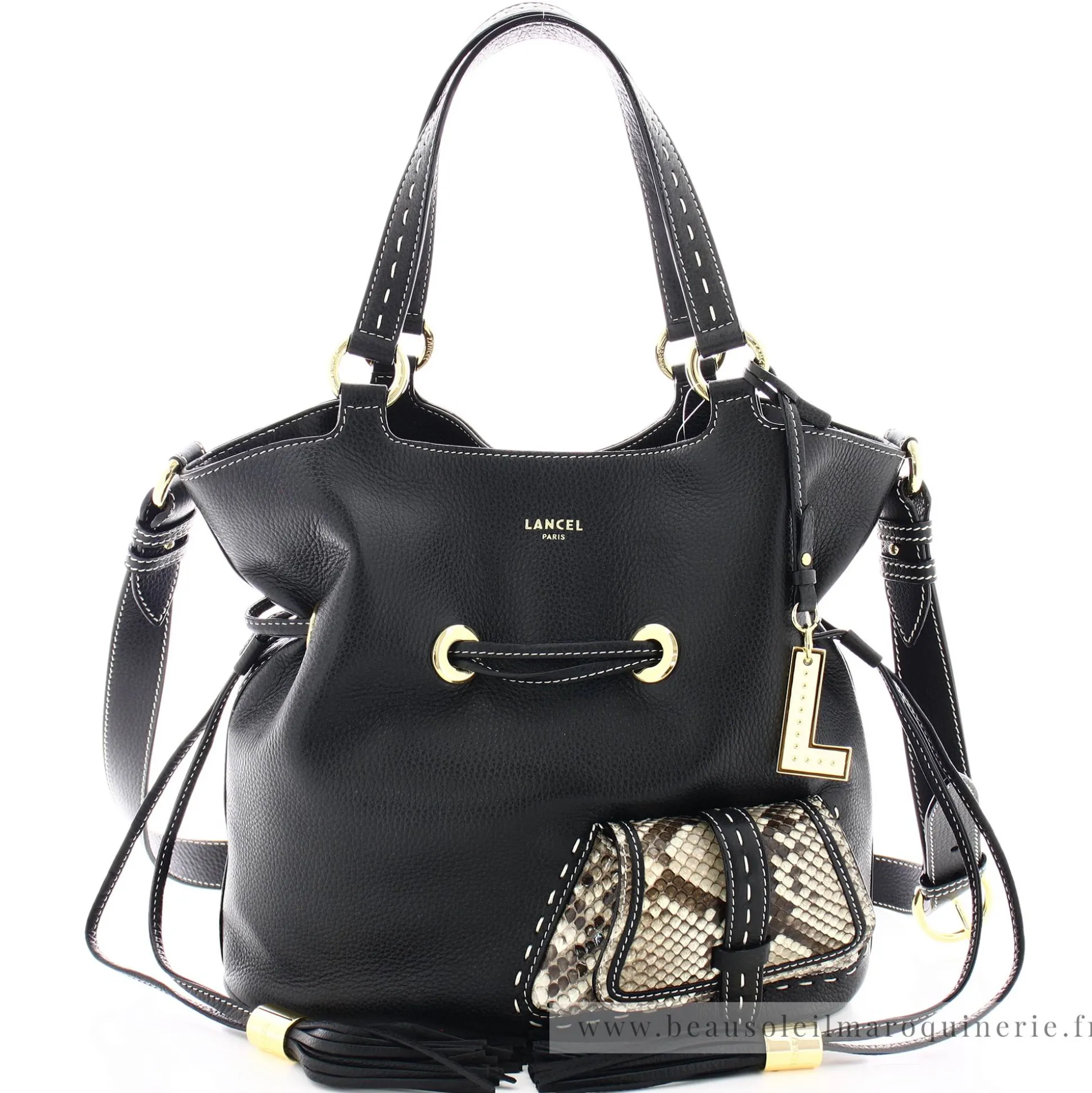 Lancel Sac seau cuir graine et python Premier Flirt*Femme Sacs À Main