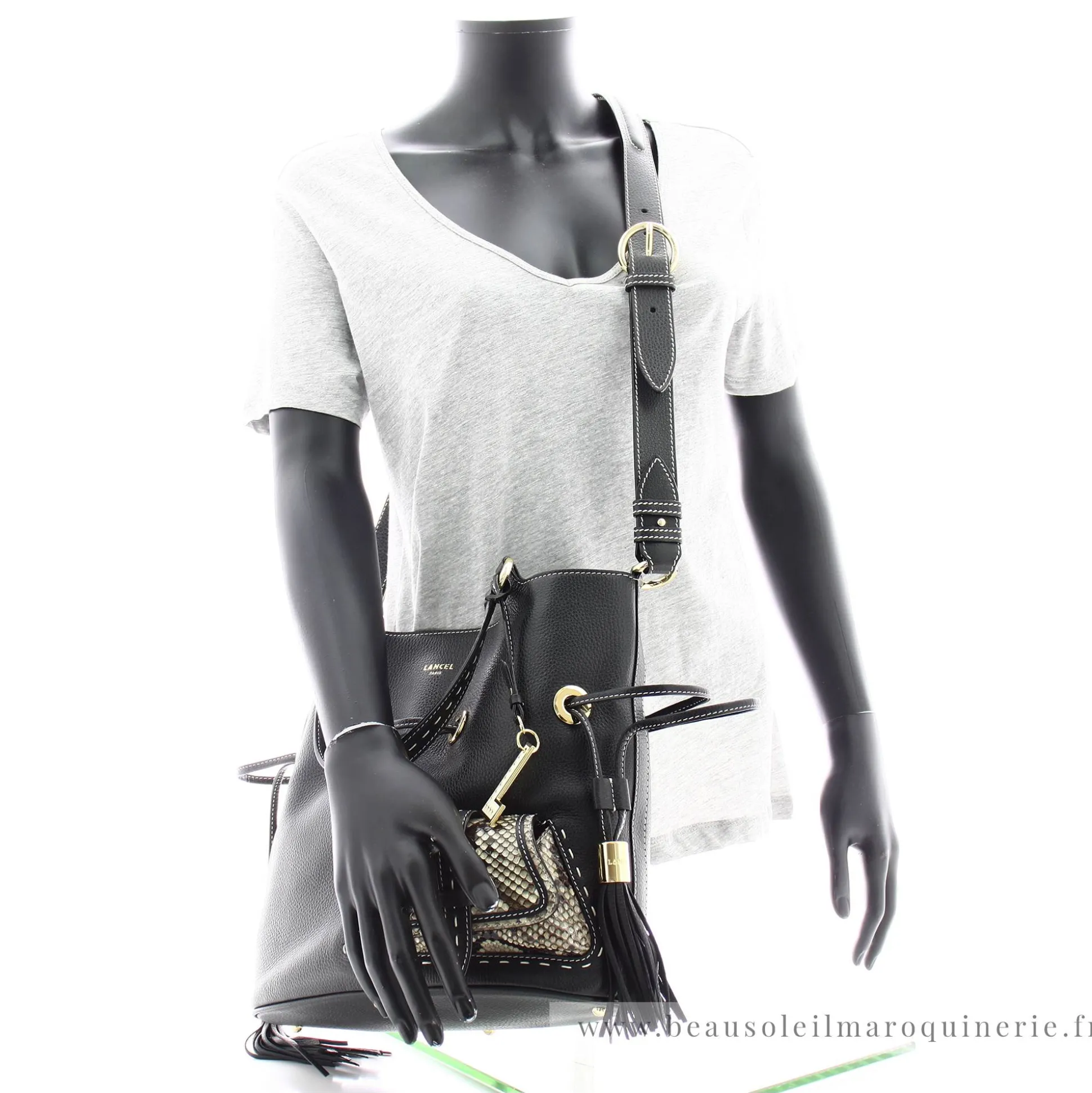 Lancel Sac seau cuir graine et python Premier Flirt*Femme Sacs À Main