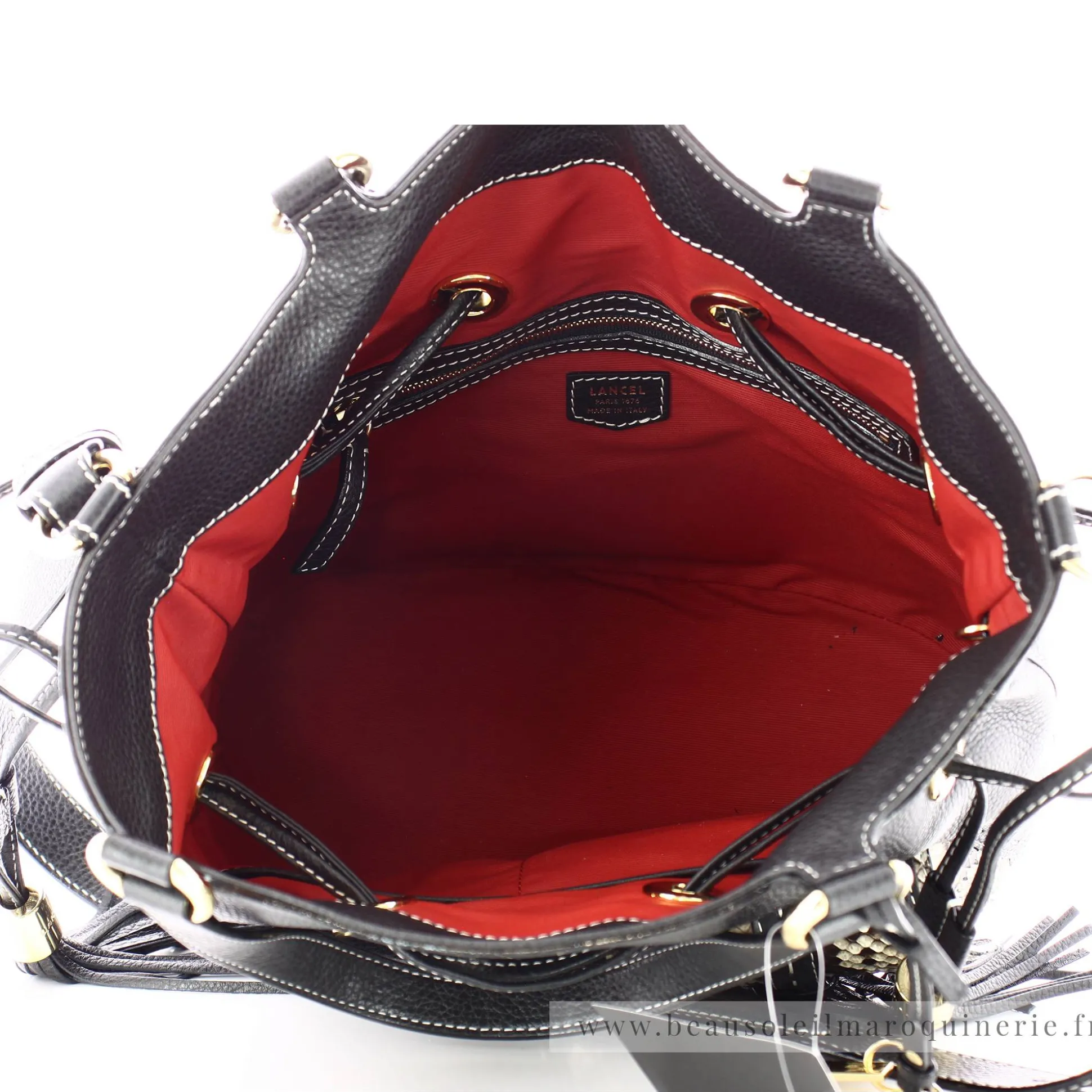 Lancel Sac seau cuir graine et python Premier Flirt*Femme Sacs À Main